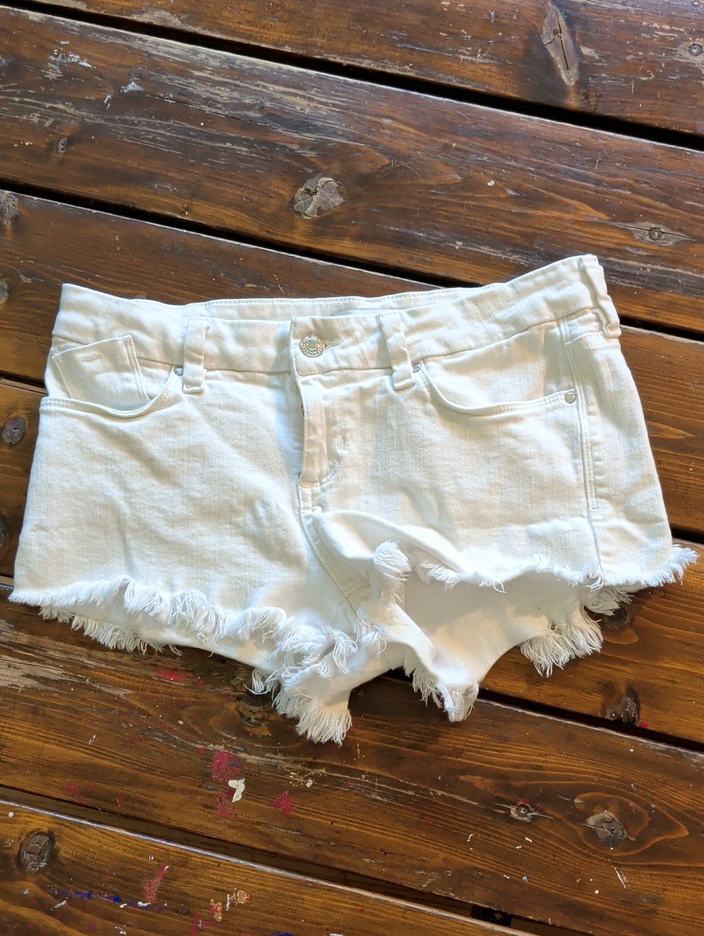 GUESS White Frayed Hem Denim Shorts
